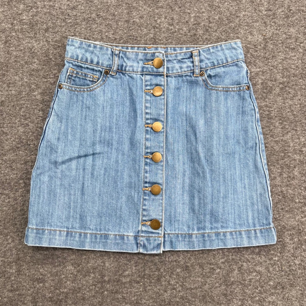 Forever 21 Contemporary Blue Denim Button Front Mini Skirt Womens Size S 5722